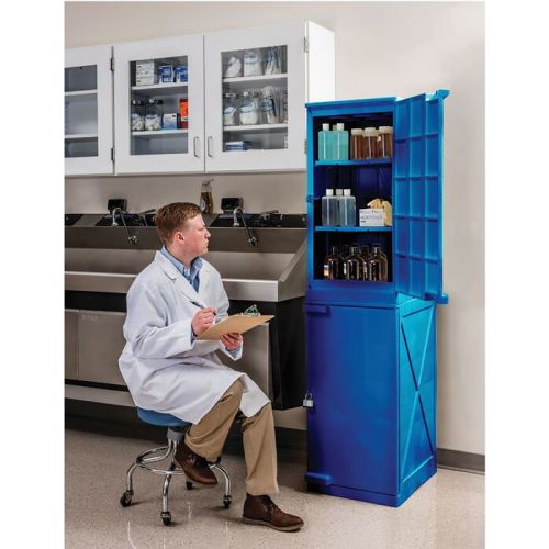 24 Gallon, 4 Shelves, Modular Poly Acid And Corrosive Safety Cabinet, Quik-Assembly, Blue - M24CRA