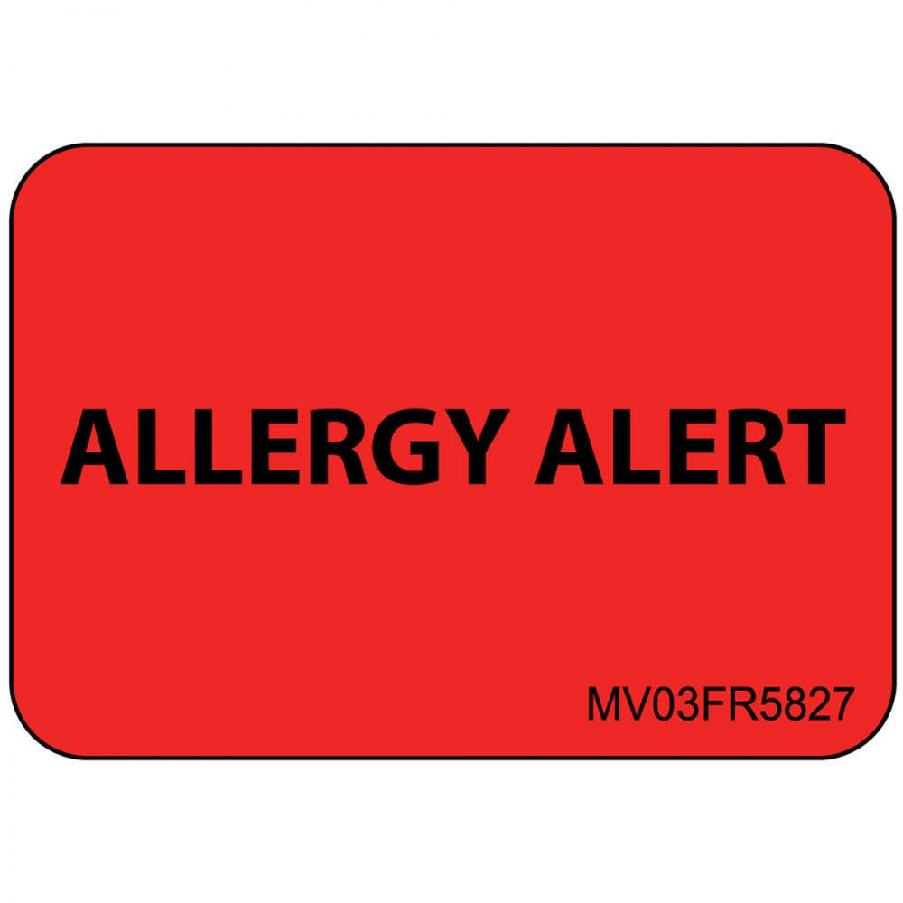 Label Paper Permanent Allergy Alert 1" Core 1 7/16" X 1 Fl. Red 666 Per Roll
