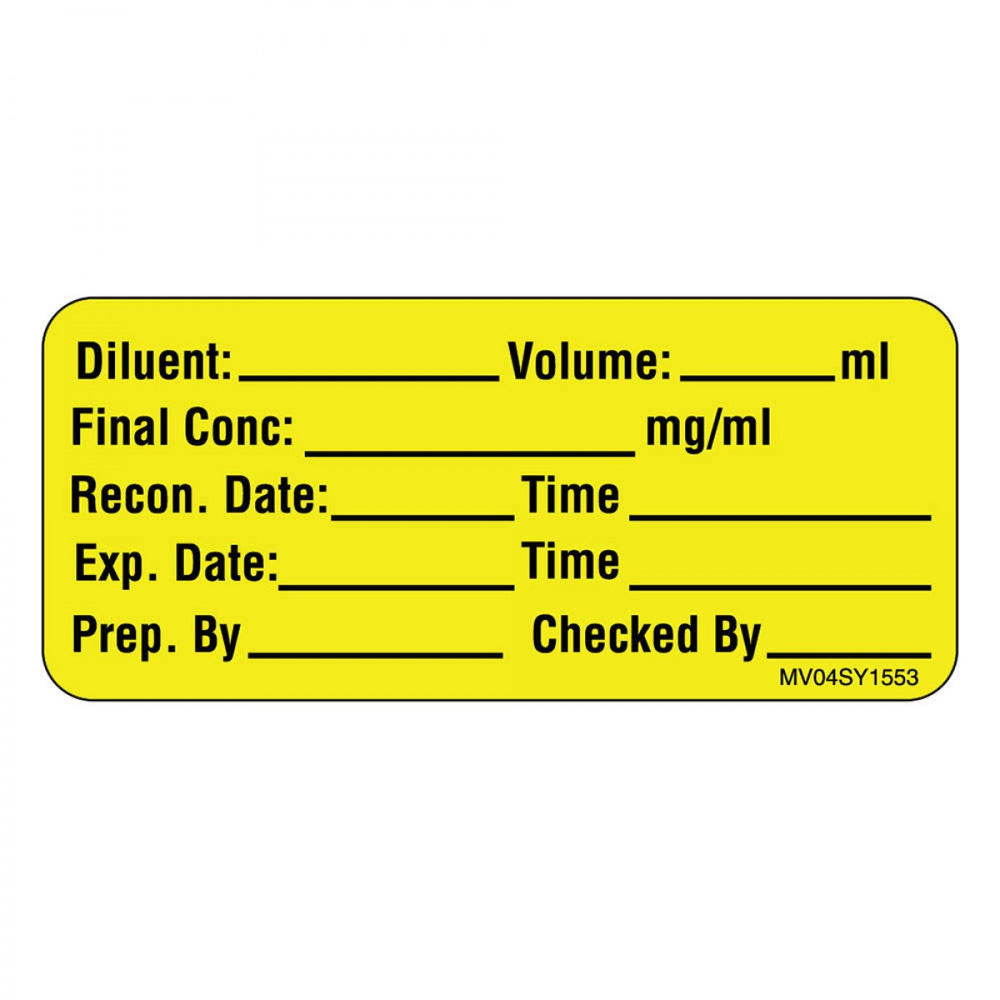 Label Paper Permanent Diluent: Volume: Ml 1" Core 2 1/4" X 1 Yellow 420 Per Roll