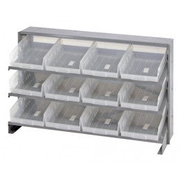 RACK, BENCH, SLOPED, 12CLR BINS, 12"X36"X21"