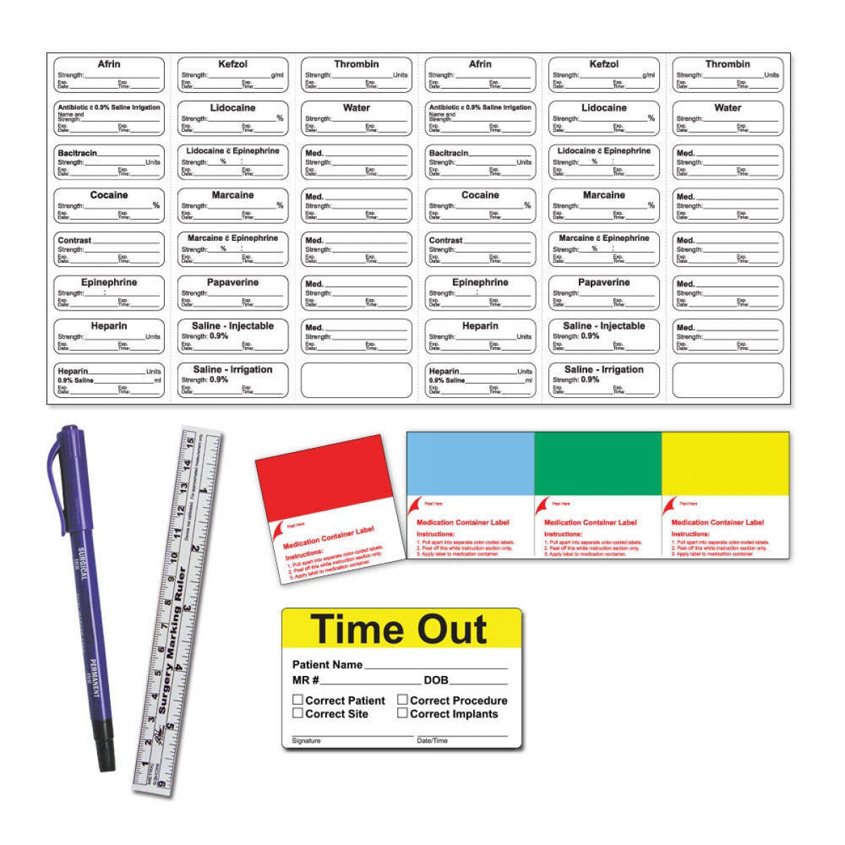 Time Out Labels Sterile Label Kit Includes Dual-Tip Marker, Ruler, Time-Out Label, Cup ...