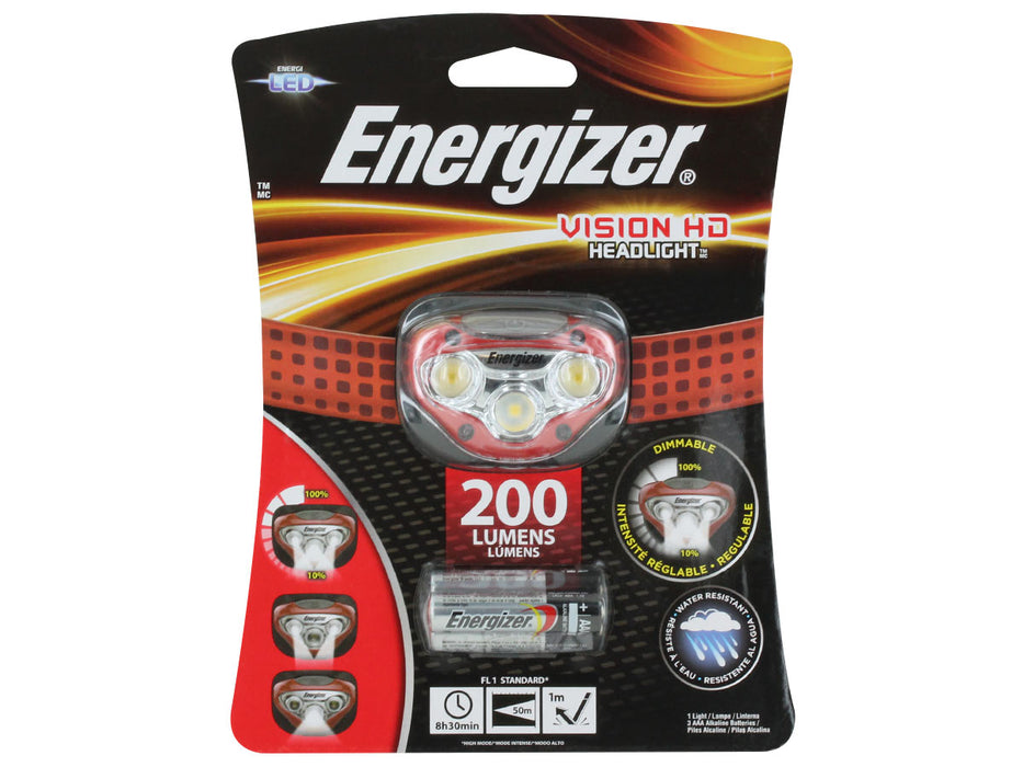 Energizer Vision HD LED Headlights - LED Head Lamp Max Output, Plastic, 180, Red - HDBIN32E
