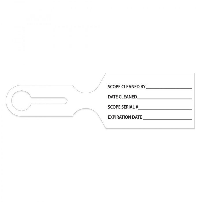 Printed On Tag: Scope Cleaned By Color: White Dimensions: 8 1/2" X 2 1/2" Information Area: 4" X 2 1/2" Quantity: 1000/Case