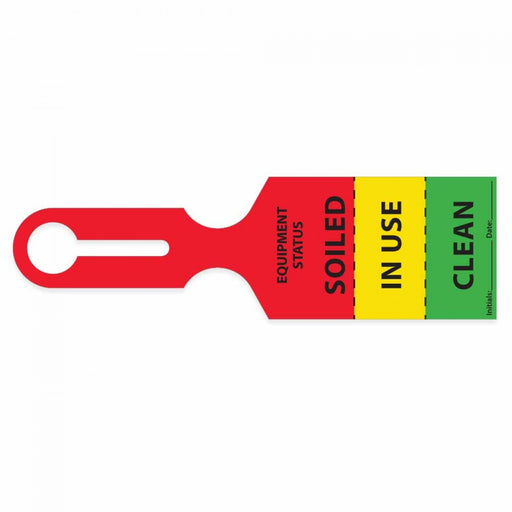 Printed Message: Equipment Status, Soiled, In Use, Clean, Initials, Date Color: Red Yellow Green Dimensions: 8 1/2" X 2 1/2" Information Area: 4" X 2 1/2" Quantity: 1000/Case