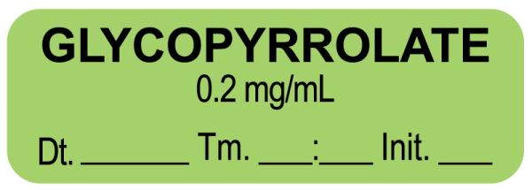 Medical Use Labels - Anesthesia Label, Glycopyrrolate 0.2 mg/mL Date Time Initial, 1-1/2" x 1/2"