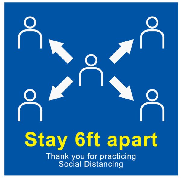 Medical Use Labels - 6 Ft Social Distancing Label, 6" x 6"