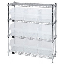 Quantum Storage Systems Clear Store-Max Bins w / Chrome Shelf - SHELF BIN, STORE MAX, CLEAR VIEW, W/9 BINS - WR4-39-1236-809CL
