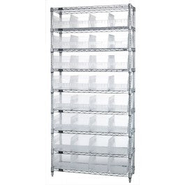 Quantum Storage Systems Clear Store-More Bins w / Chrome Shelf - CHRM, 9SHELF, 12X36X74, 32CL STORE-MORE BIN - WR9-207CL